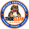 THORCLEAN Madrid: logo circular con perro, aro azul y bordes naranjas